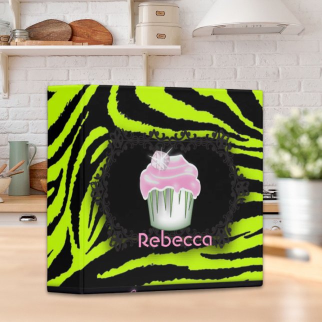 Lime green zebra print Pink Cupcake Sweet Sixteen Binder (Lime green zebra print Pink Cupcake Sweet Sixteen 3 Ring Binder)