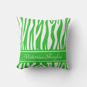 Lime Green Zebra Print with custom text Throw Pillow
