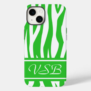 Lime Green Zebra Print with monogram Case-Mate iPhone 14 Case