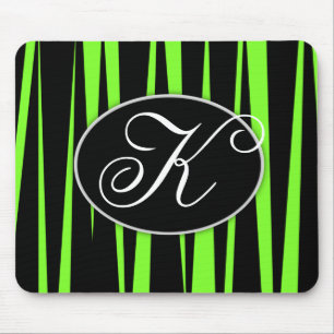 Lime Green Zebra Stripes Monogrammed Mouse Pads