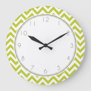 Lime Green Zigzag Stripes Pattern Large Clock