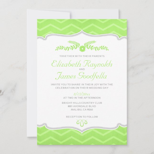 Lime Green Zigzag Wedding Invitations (Front)
