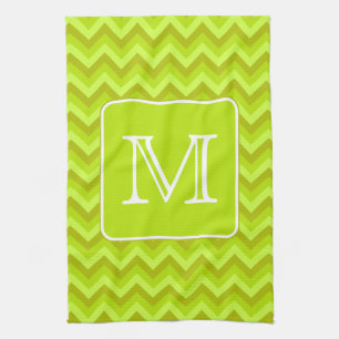 Lime Green Zigzags with Custom Monogram. Kitchen Towel