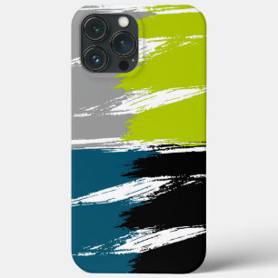 Lime Grey Black White Ming Brush Stroke Paint iPhone 13 Pro Max Case