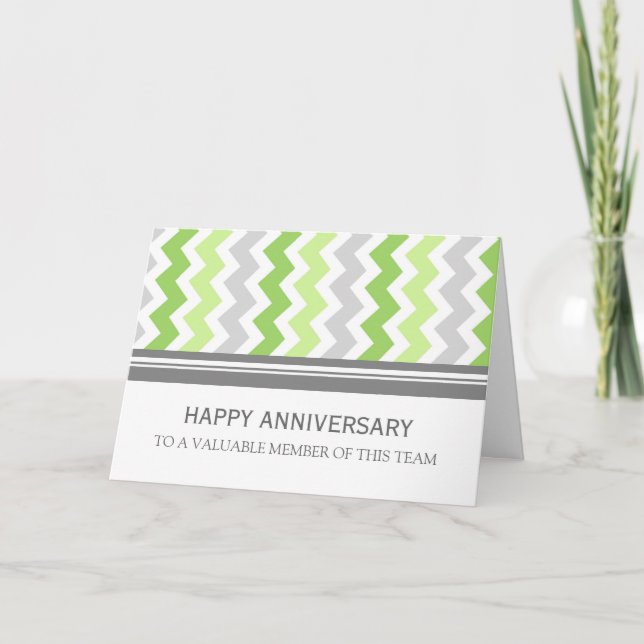 Lime Grey Chevron Employee Anniversary Card (Front)