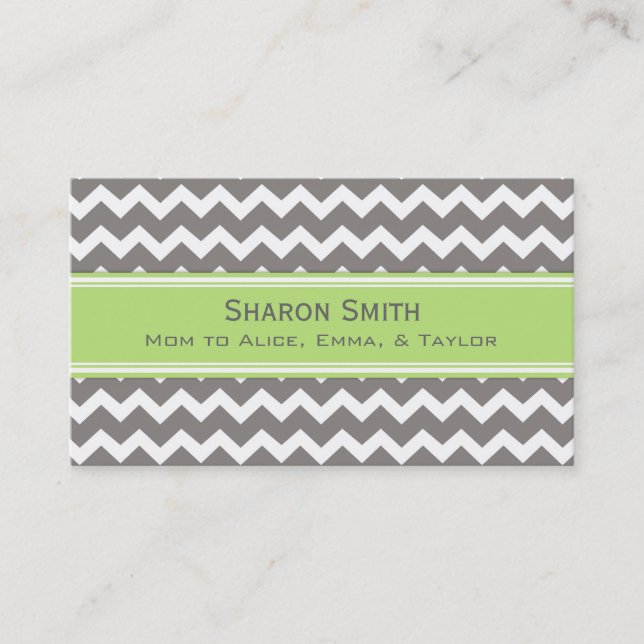 Lime Grey Chevron Retro Mom Calling Cards (Front)