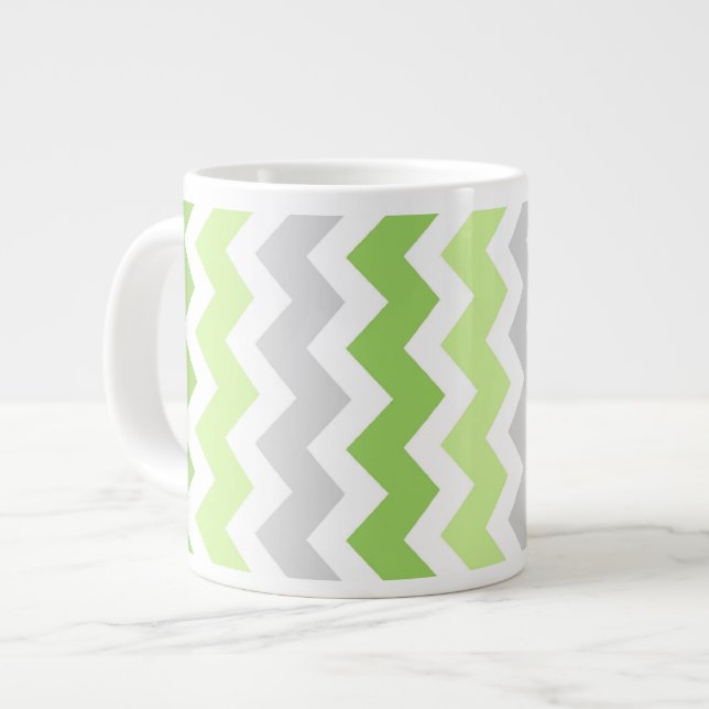 Lime Grey Chevrons Jumbo Coffee Mug (Devant gauche)
