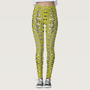 Lime Groove Leggings – Retro Chain Stripe Pattern