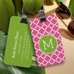 Lime Hot Pink Quatrefoil Pattern Custom Monogram Luggage Tag<br><div class="desc">A bold,  graphic quatrefoil design in fresh,  cheerful colours. If you need to adjust the monograms,  click on the customize it button and make changes.</div>