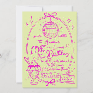 Lime Ice Cream Sundae Girl Birthday Party Invite