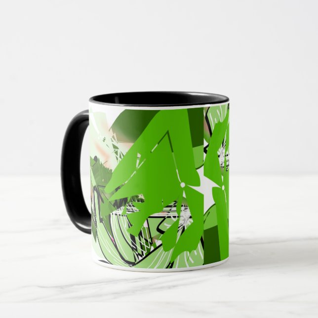 Lime Jungle Lines — Green Abstract Wrap Mug (Front Left)