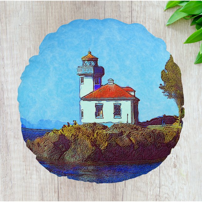 Lime Kiln Lighthouse on Friday Harbour Round Pillow (Creator Uploaded)