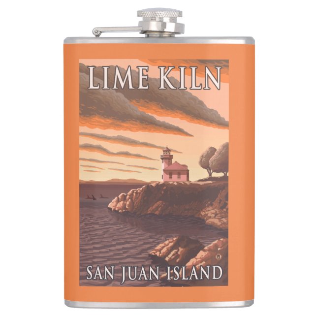 Lime Kiln Lighthouse Vintage Travel Poster Hip Flask (Front)