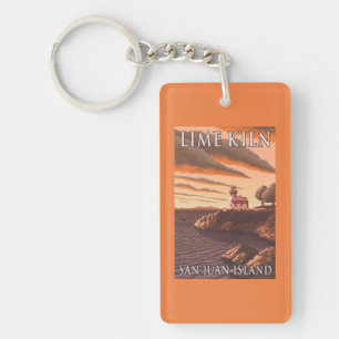 Lime Kiln Lighthouse Vintage Travel Poster Keychain