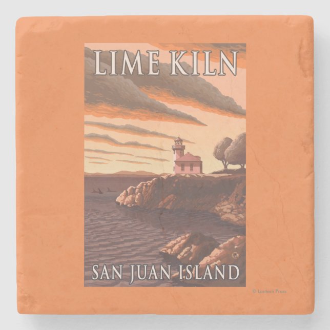 Lime Kiln Lighthouse Vintage Travel Poster Stone Coaster (Front)