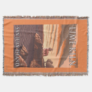 Lime Kiln Lighthouse Vintage Travel Poster Throw Blanket