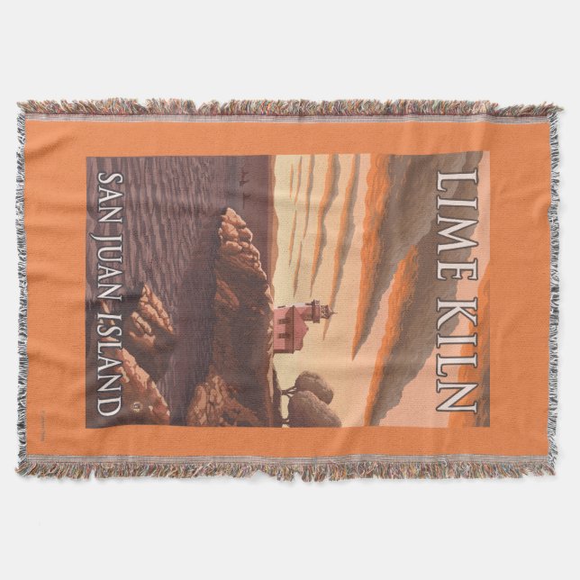 Lime Kiln Lighthouse Vintage Travel Poster Throw Blanket (Front)