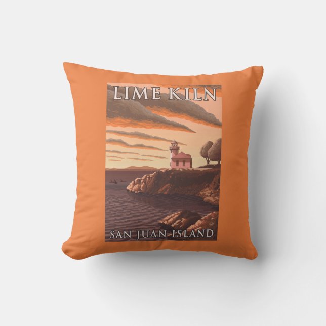 Lime Kiln Lighthouse Vintage Travel Poster Throw Pillow (Front)