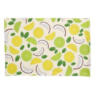 Lime lemon coconut and mint pattern happy summer pillowcase