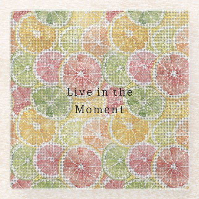 Lime Lemon Orange Grapefruit Fruit Sparkle  Glass Coaster (Front)