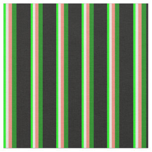 Lime, Light Yellow, Salmon, Green & Black Stripes Fabric