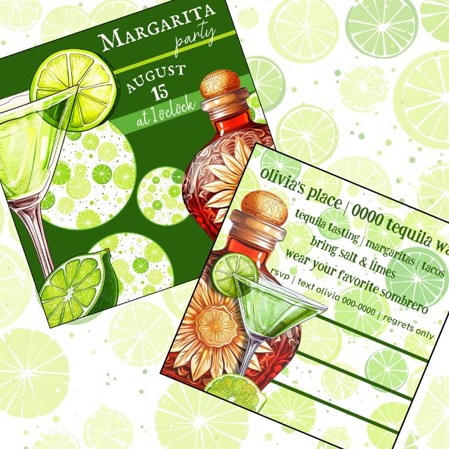 Lime | Margarita Happy Hour | Party Invitation (Happy hour margarita party invitation with limes you can customize)