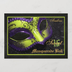 Lime  Mask Masquerade Sweet 16 Party Invitation