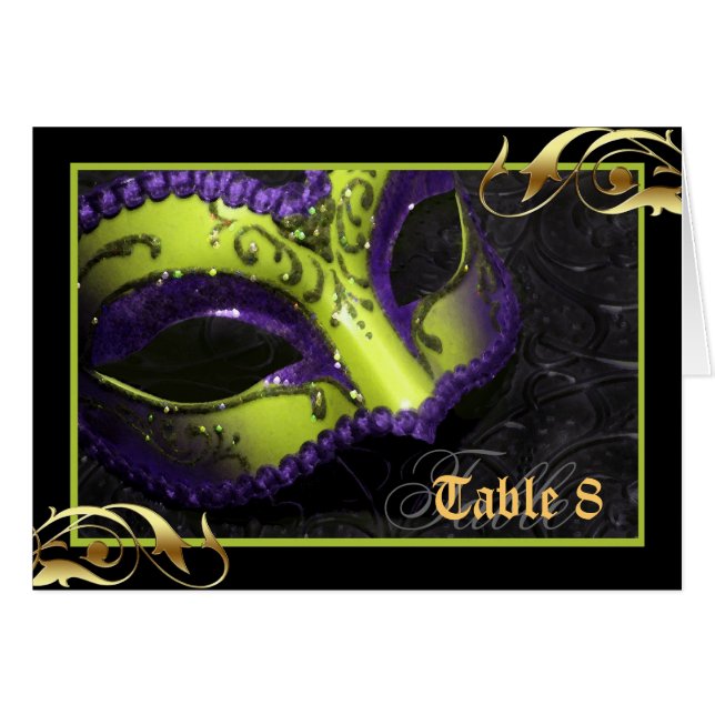 Lime Masquerade Mask Table Number Card (Front Horizontal)