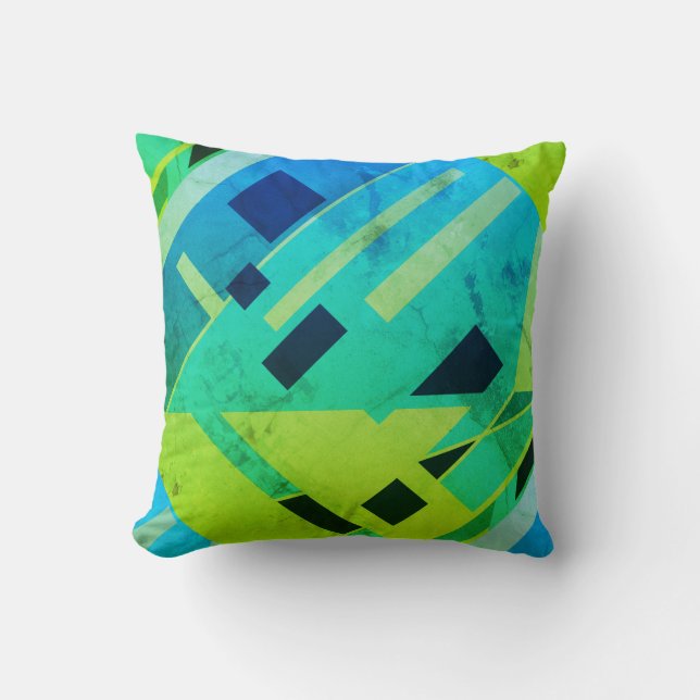 Lime Mint Green Blue Navy Slanted Abstract Art Throw Pillow (Front)