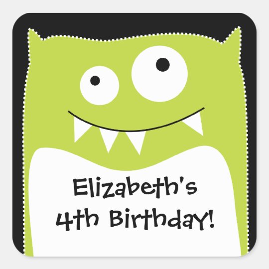 Lime Monster Bash Birthday Square Sticker