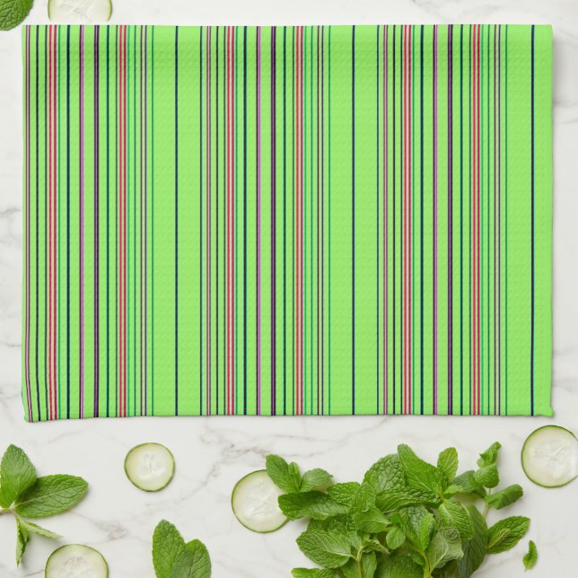 Lime Multicolored Stripes Kitchen Towel (Folded)