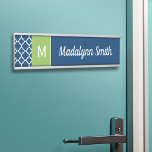 Lime & Navy Geometric Pattern Custom Monogram Door Sign<br><div class="desc">A personalized door sign with an area for a name and monogram - or door number. A trendy,  geometric pattern with an area for monograms. A bold,  graphic quatrefoil design in fresh,  cheerful colours. If you need to adjust the monograms,  click on the customize it button and make changes.</div>