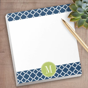 Lime & Navy Geometric Pattern Custom Monogram Notepad