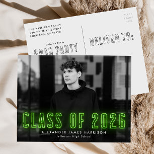 Lime Neon Class of 2022 Photo Graduation Party Invitation Postcard
