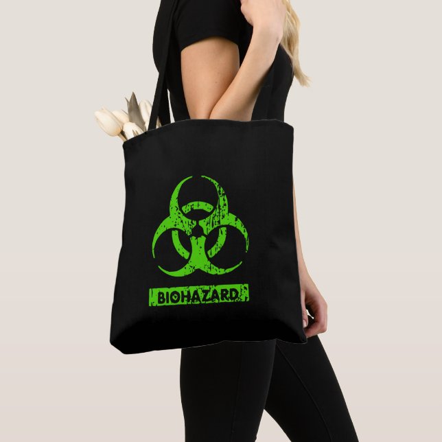 Lime Neon Green Bio-Hazard Chemicals Graphic Tote Bag (Close Up)