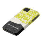 Lime & Off White Damask Printed Faux Rhinestone