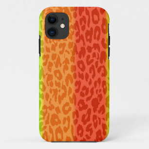 Lime Orange Red Yellow Leopard Retro Stripes iPhone 11 Case