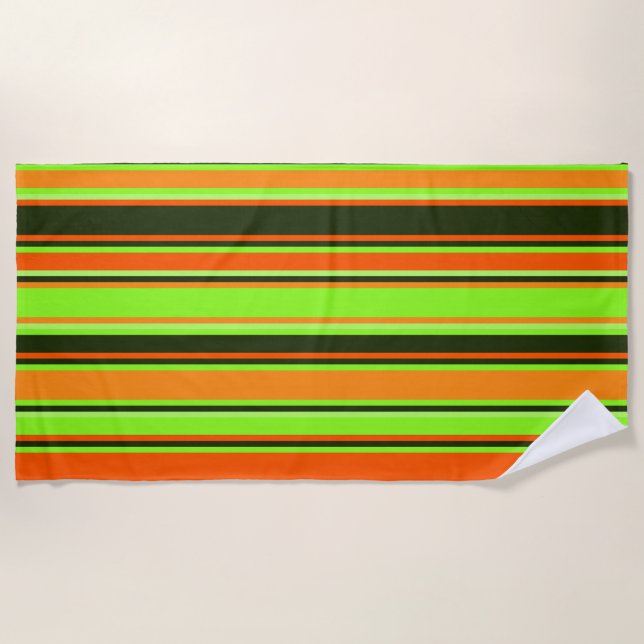 Lime, Orange, & Tangerine Striped Beach Towel (Front)