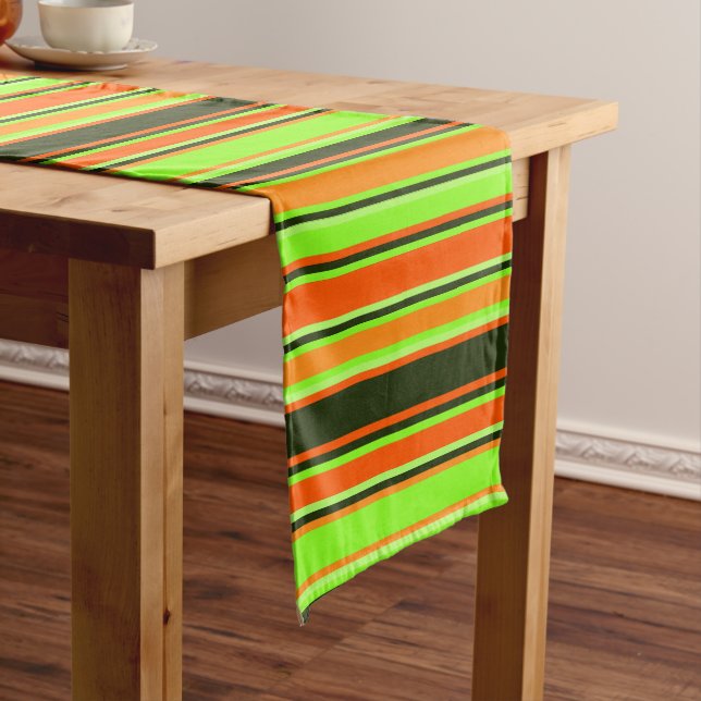 Lime, Orange, & Tangerine Striped Table Runner (In Situ)