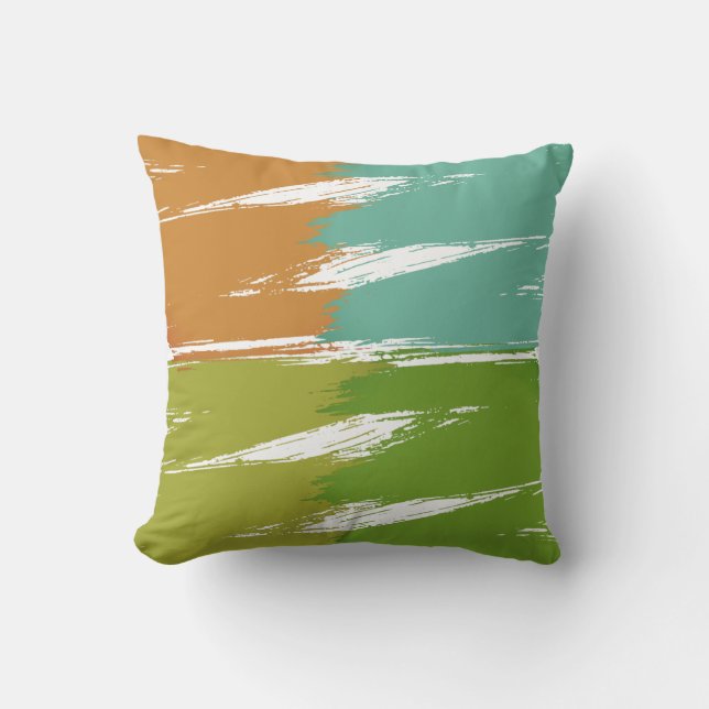 Lime Orange Turquoise Green Brush Stroke Paint #3 Throw Pillow (Front)