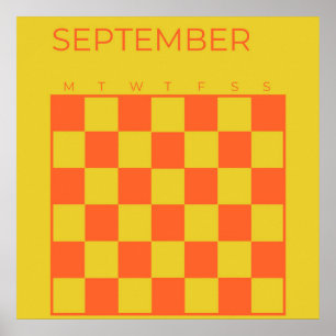 Lime Orange Undated Chequered September Calendar Poster