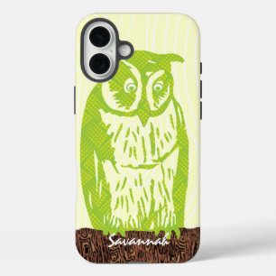 Lime Owl Wood Grain Pattern Choose Your Colour iPhone 16 Plus Case