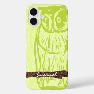 Lime Owl Wood Grain Pattern Choose Your Colour iPhone 16 Plus Case