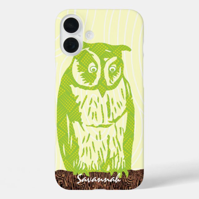 Lime Owl Wood Grain Pattern Choose Your Colour Case-Mate iPhone Case (Back)