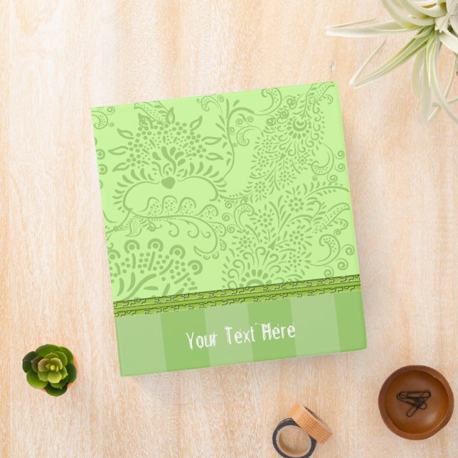 Lime Paisley Damask Binder With Stripes (In Situ)