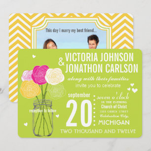 Lime Photo Ranunculus Rose ModernTypography Invitation