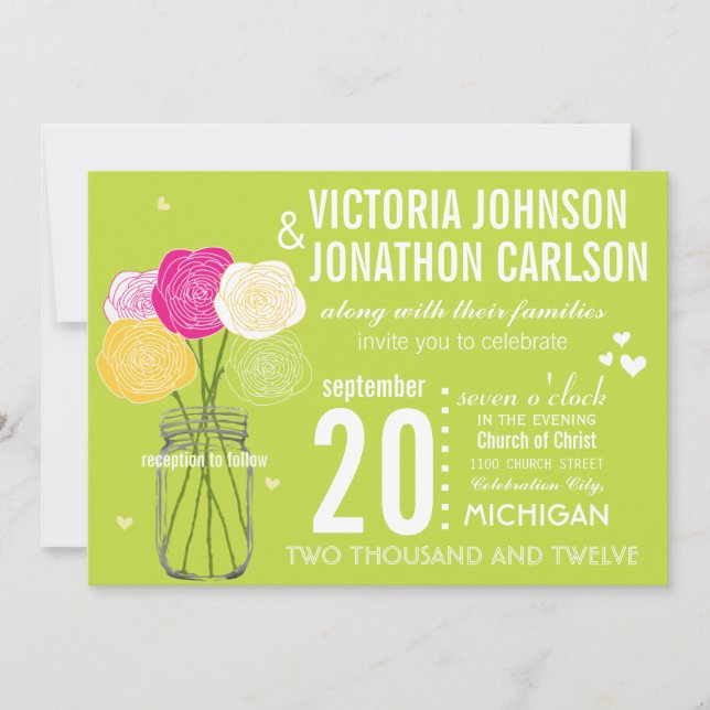 Lime Photo Ranunculus Rose ModernTypography Invitation (Front)