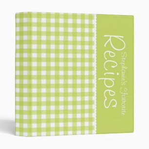 Lime Picnic Gingham Personalized Recipe Binder