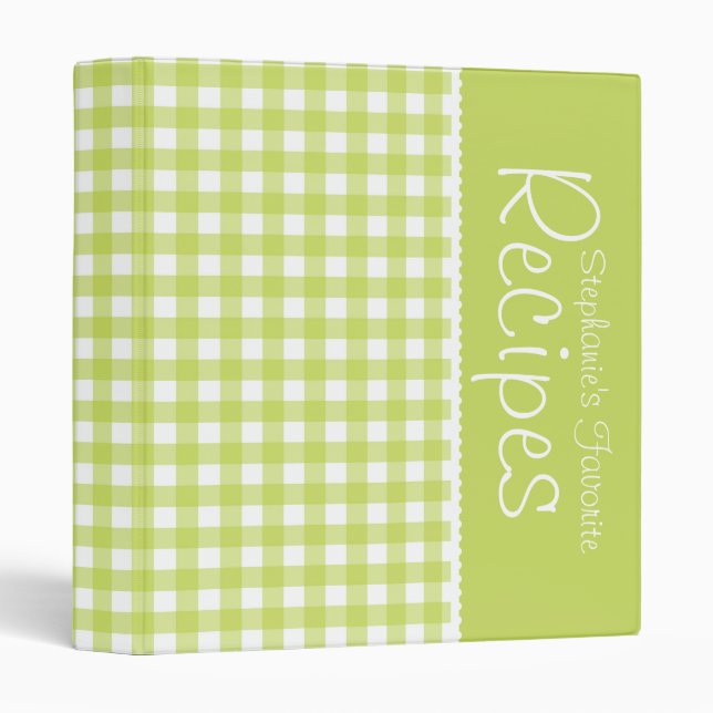 Lime Picnic Gingham Personalized Recipe Binder (Front/Spine)