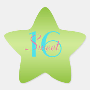Lime, Pink, and Aqua 1.5" Star Sweet 16 Sticker